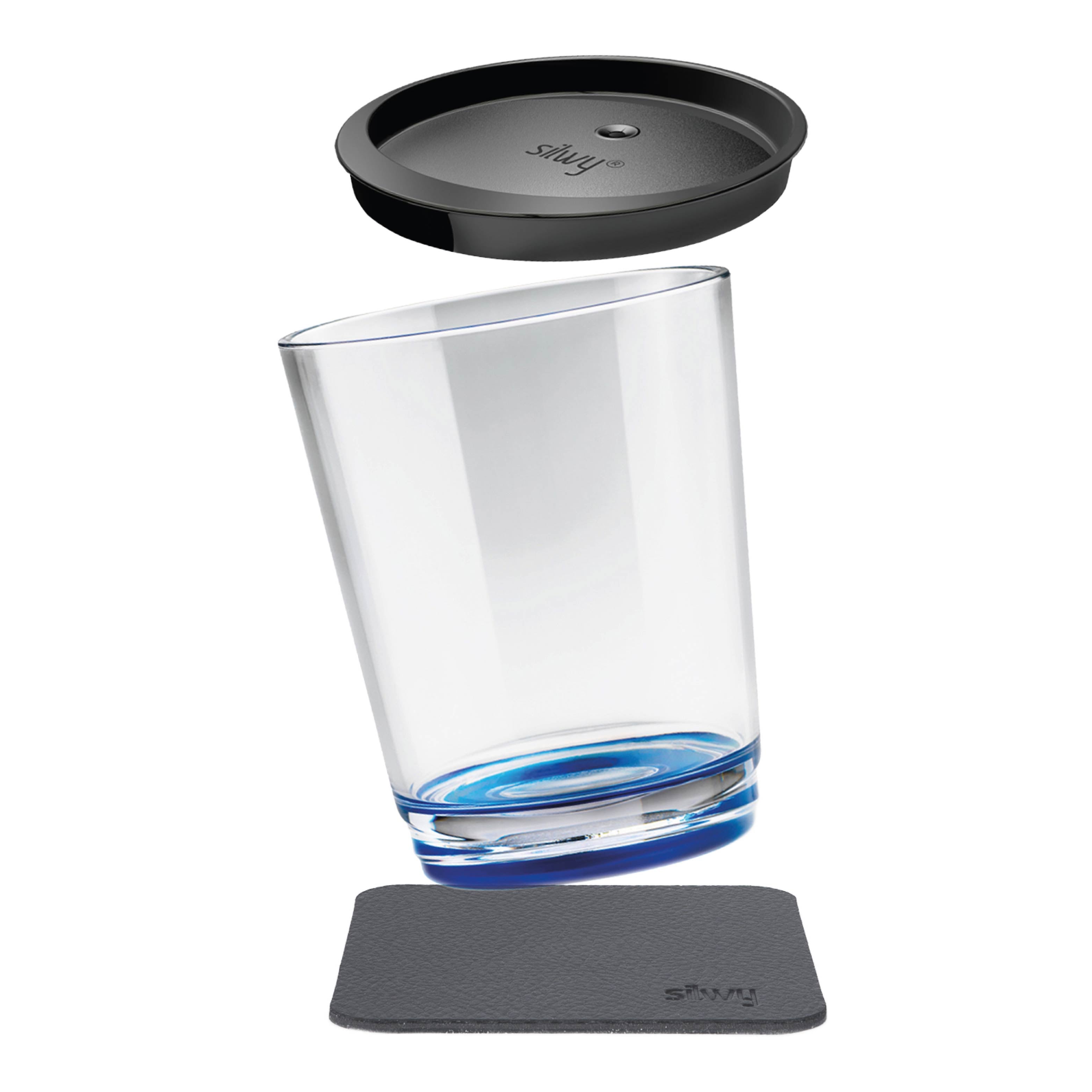 Magnet-Trinkbecher Triple blue mit zugehörigem Metall-Nano-Gel-Pad in schwarz