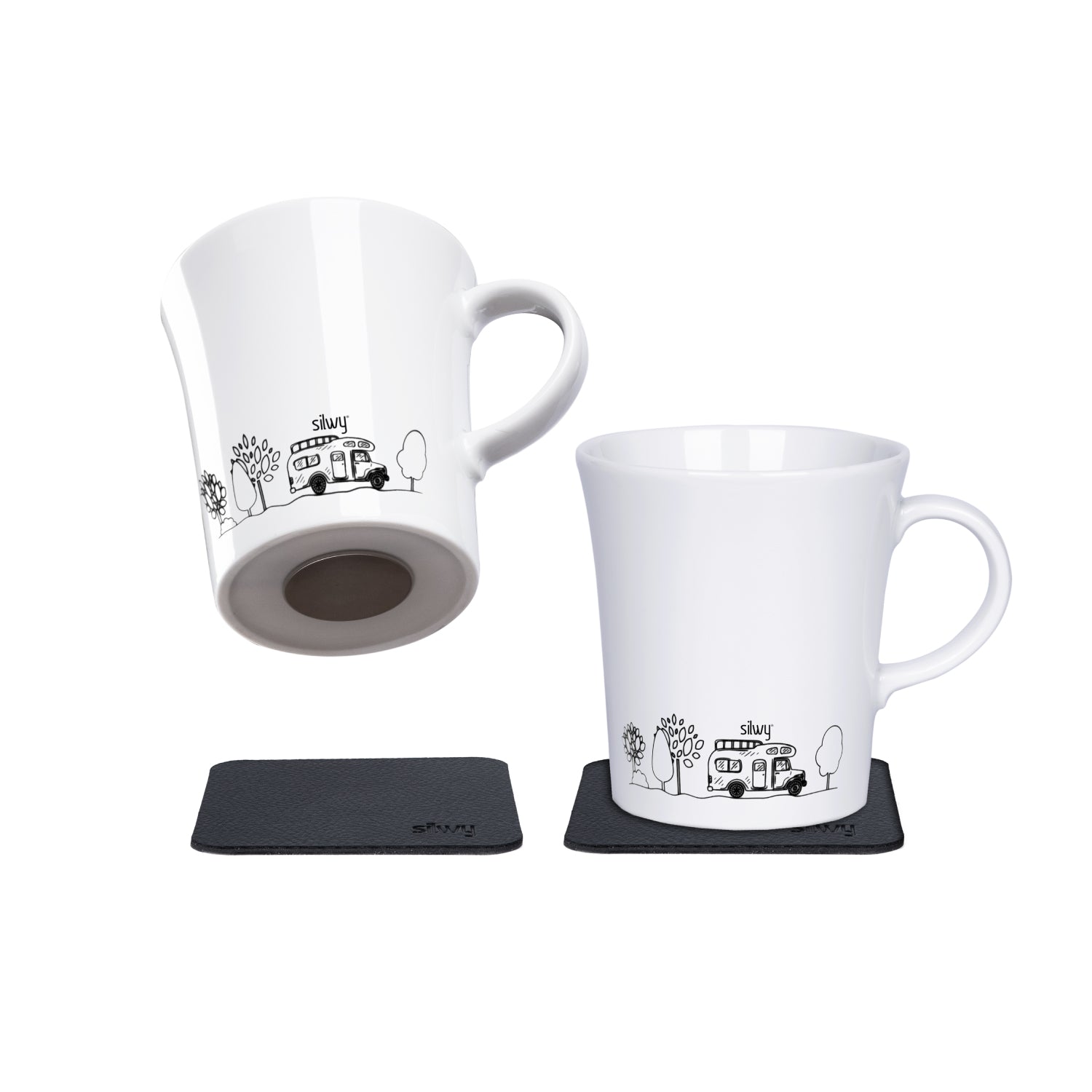 Magnethenkeltasse mit Bedrückung Camping Freisteller
