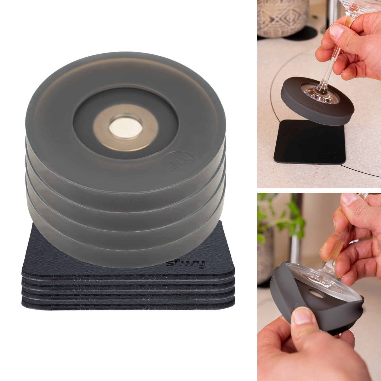 Magnet-Adapter grau mit zugehörigen Metall-Nano-Gel-Pads 