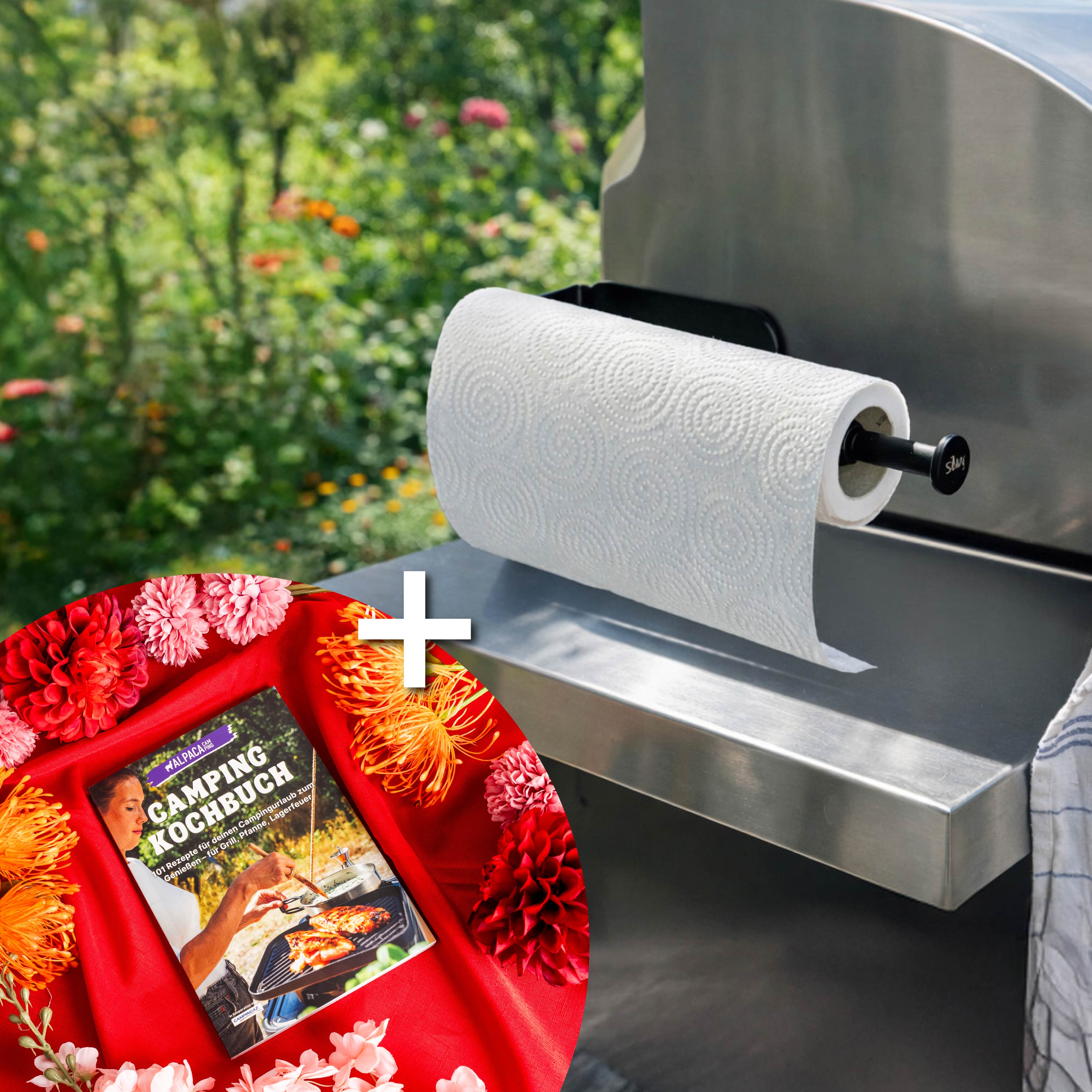 Magnet-Küchenrollenhalter inkl. Metall-Leiste und Camping Kochbuch